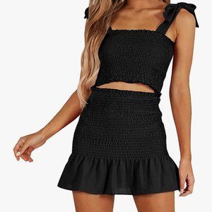 Arjuno Women's Bohemian Bow Tie Tube Crop Top and High Wait Bodycon Skirt Set